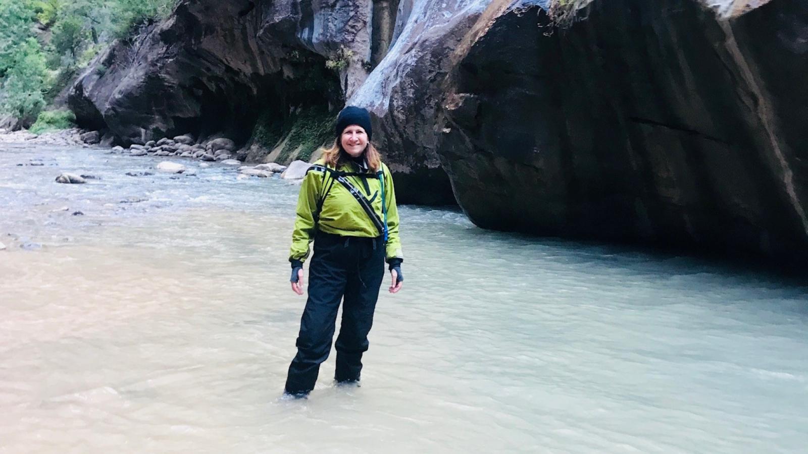 Elisabeth Haub School of Law at Pace University Professor Leslie Garfield Tenzer pictured standing in water