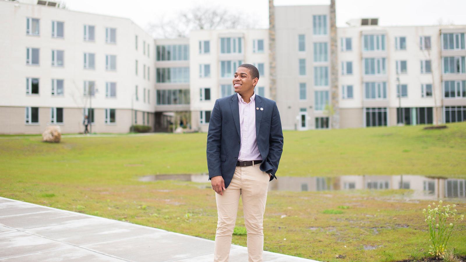 Pace University student, Julian Alston on the Pleasantville campus.