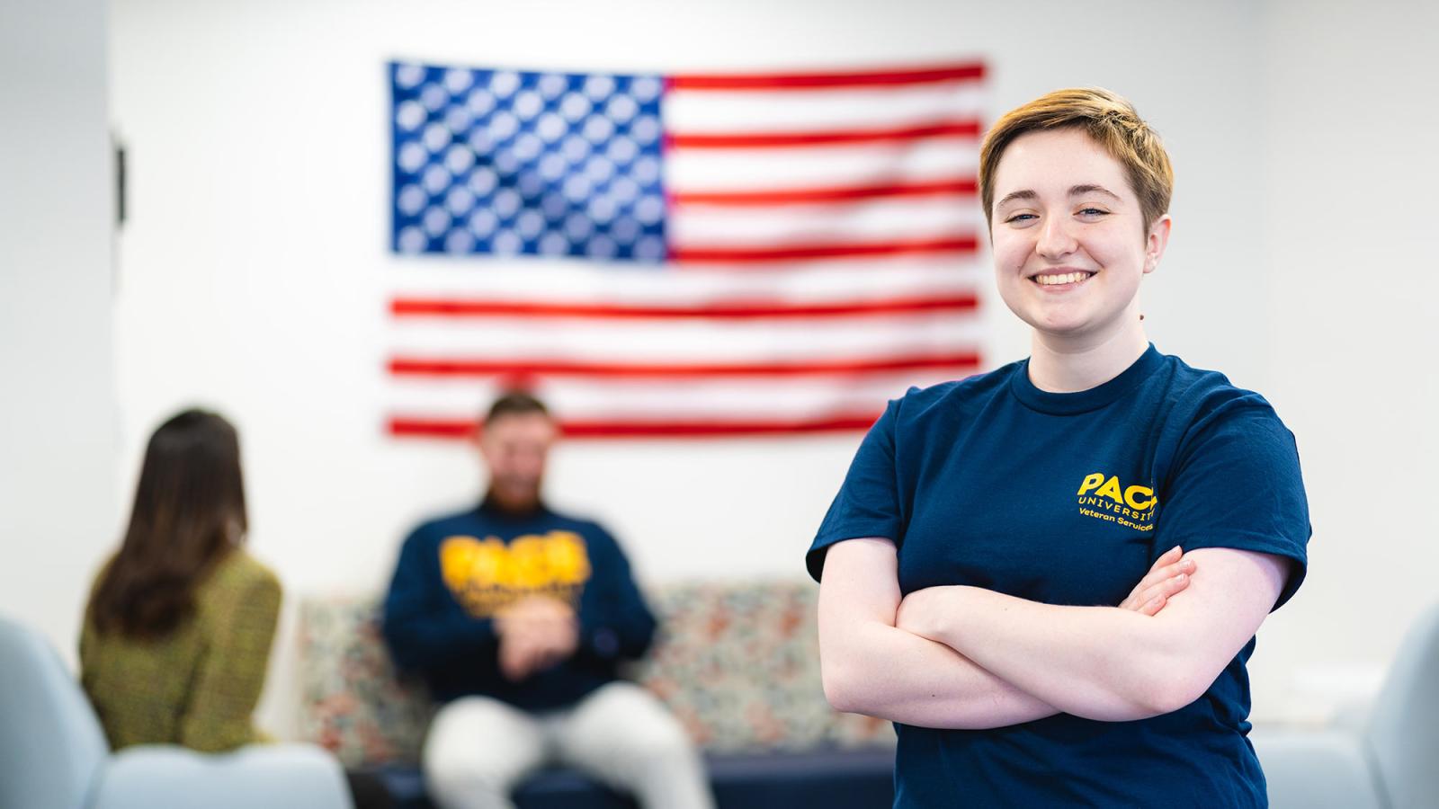 Pace University student Abby Arena with other students in the Student Veterans of America