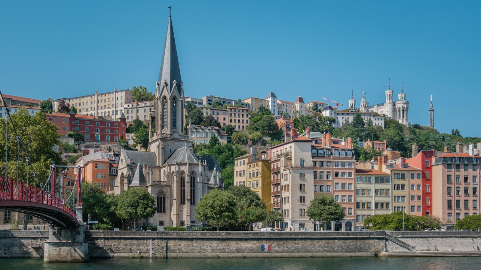 Waterfront view of Lyon, France. 