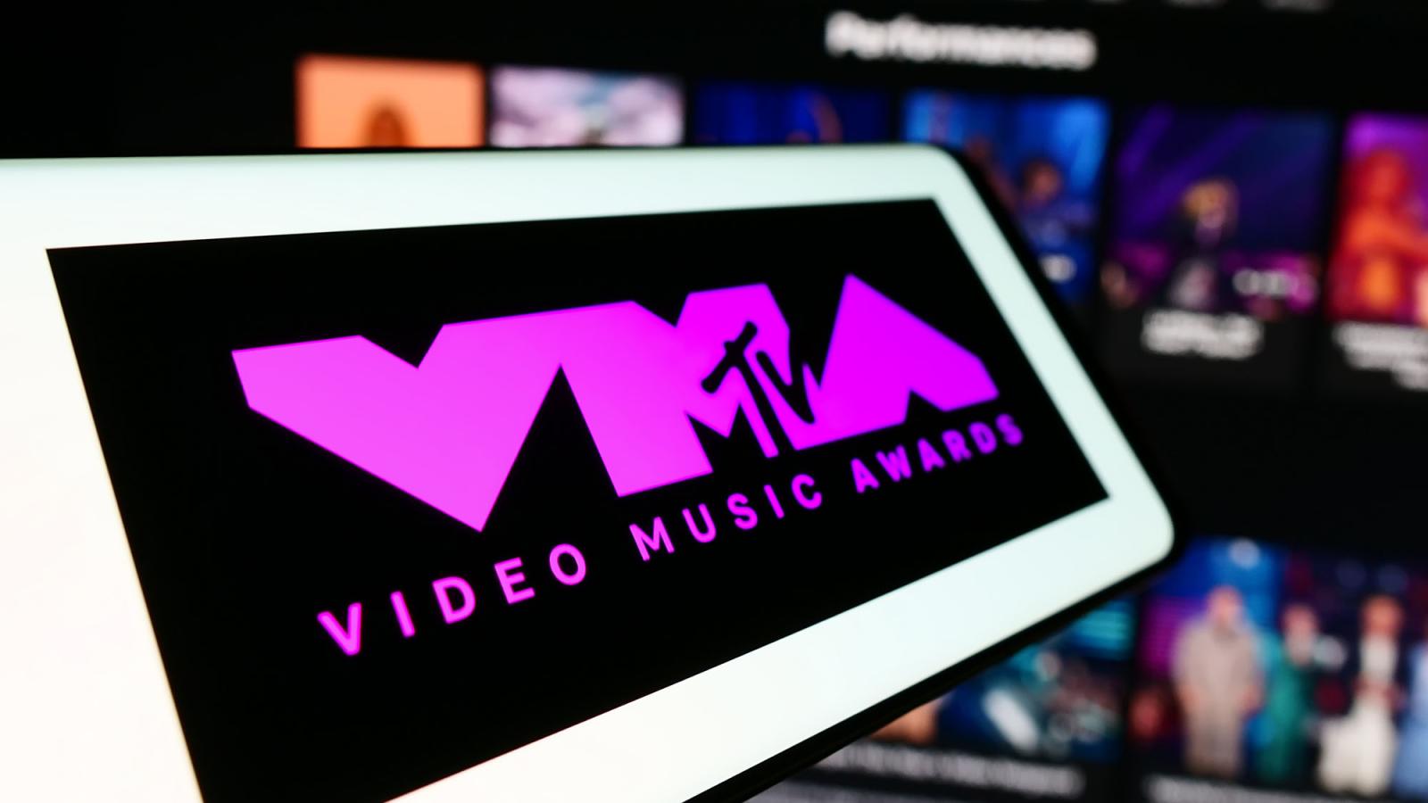 MTV Video Music Awards logo shown on a screen.