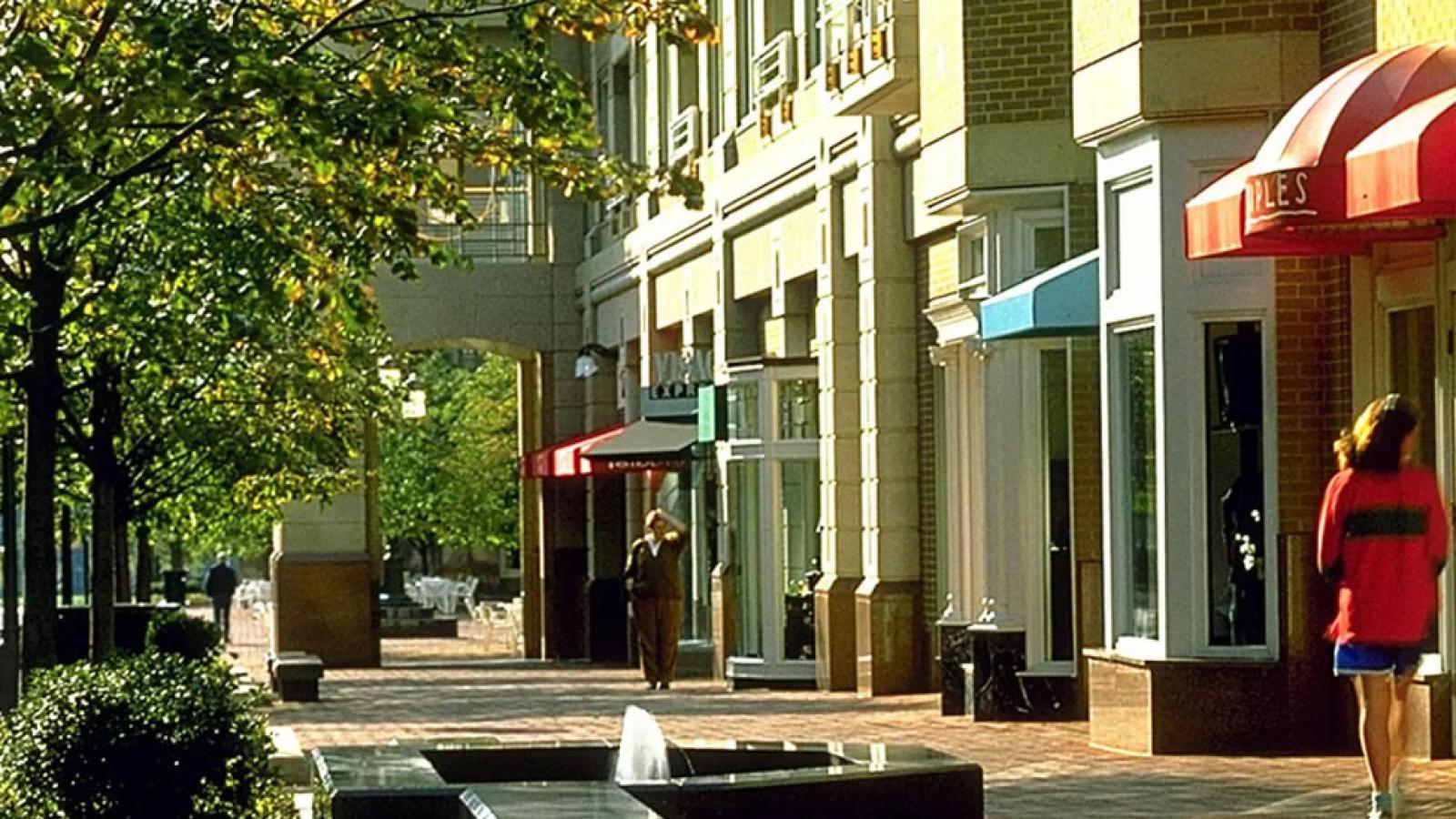 Sidewalk of suburban town in Westchester County