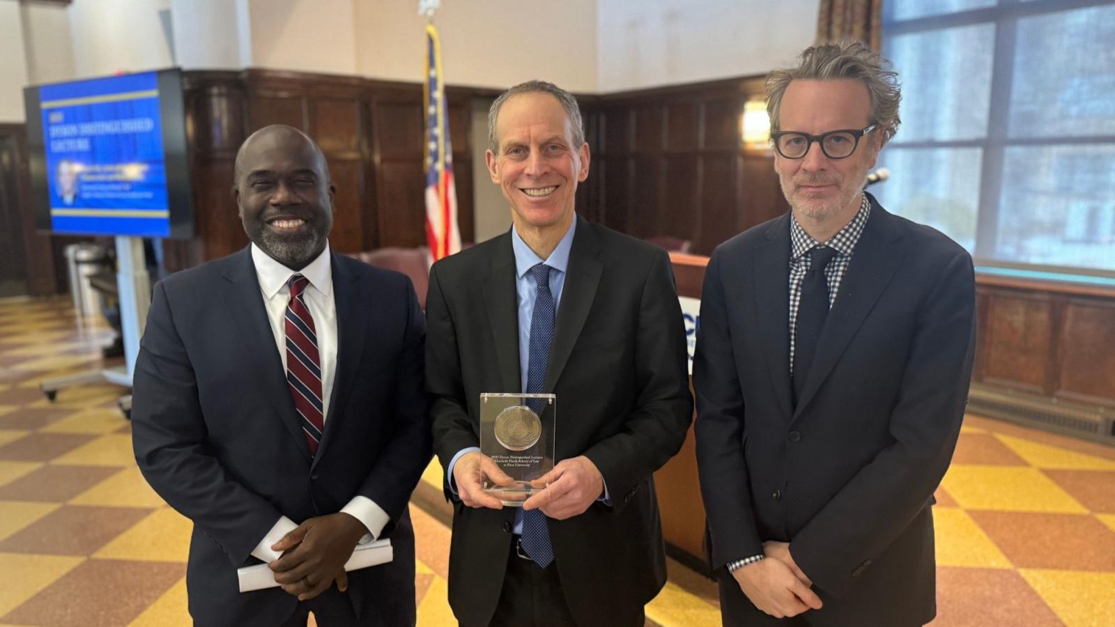 Elisabeth Haub School of Law at Pace University Dean Horace Anderson, Professor Michael Dorf, and Alexander K.A. Greenawalt.