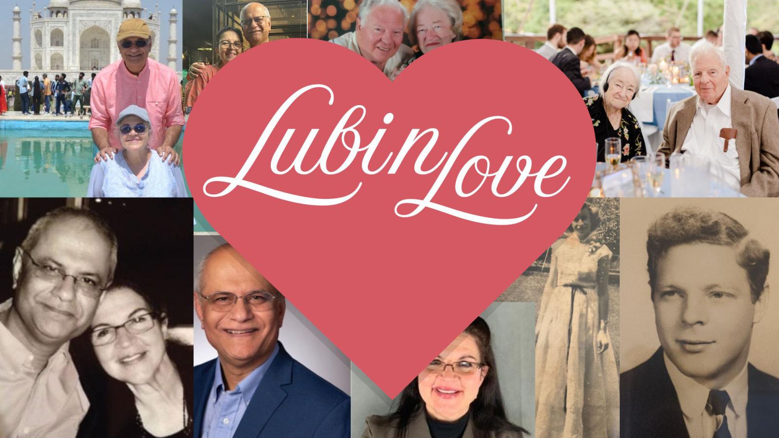 banner with a collage of Lubin School of Business and Seidenberg School alumni with a centered heart that says "Lubin Love" representing the idea of Valentine's Day