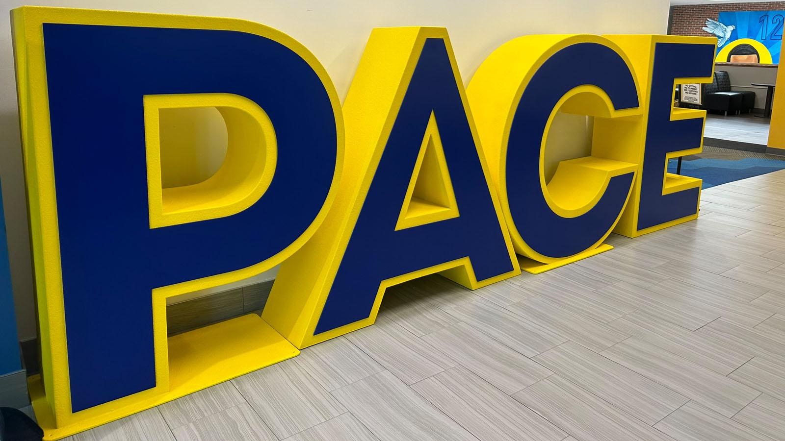 Pace University three-dimensional sign at 2024 Renewable Energy Conference