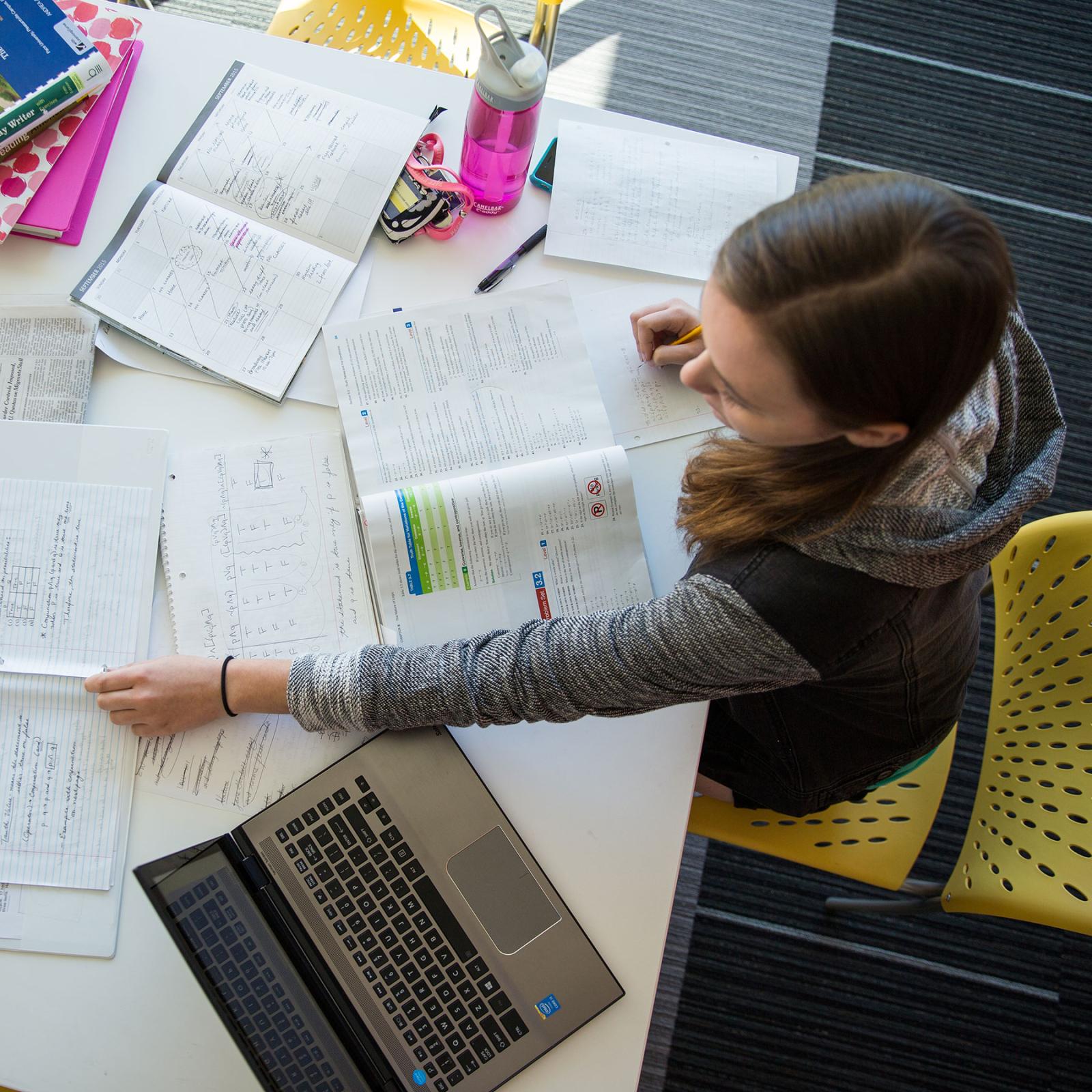 Student studying for her online classes.