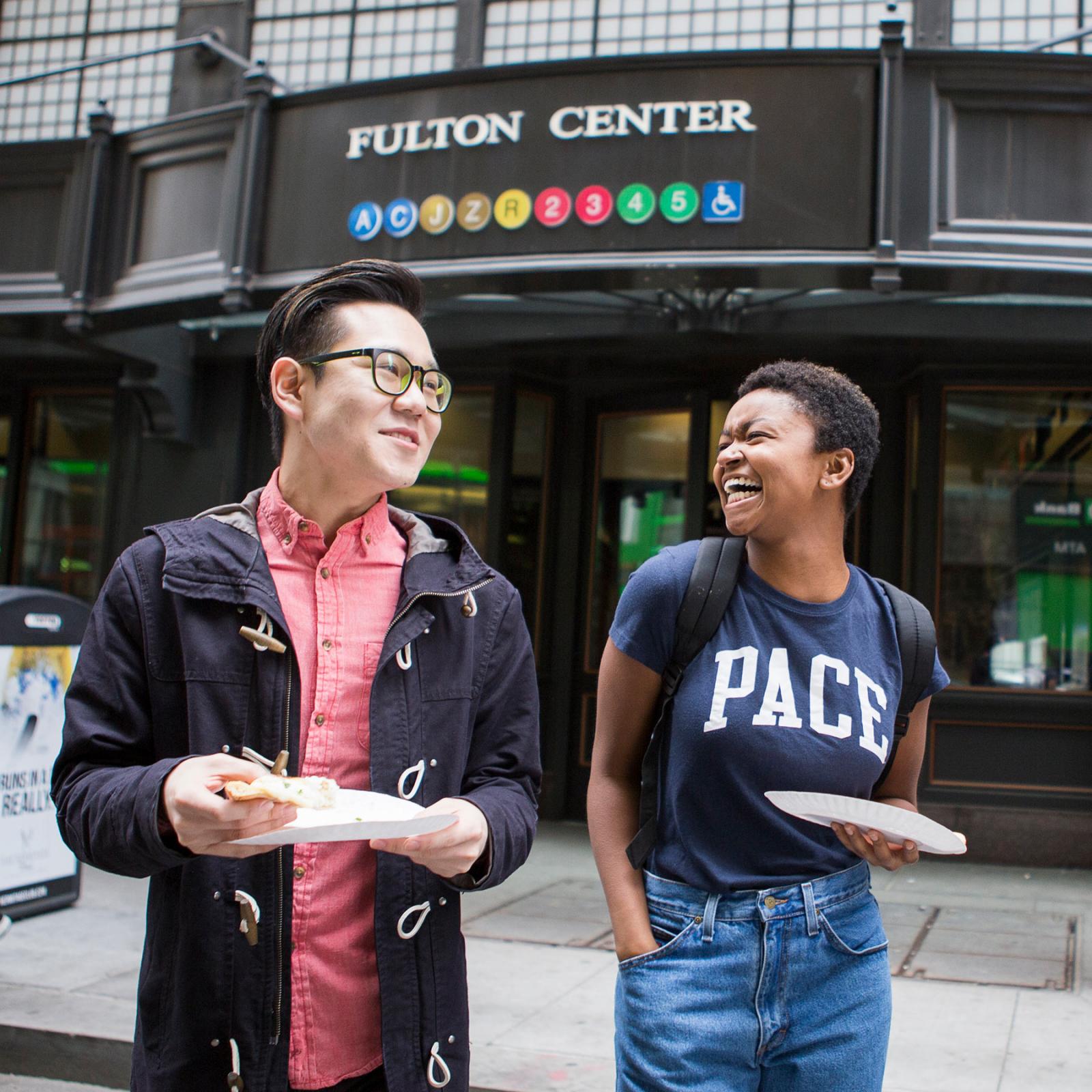 Students leaving the subway in NYC.