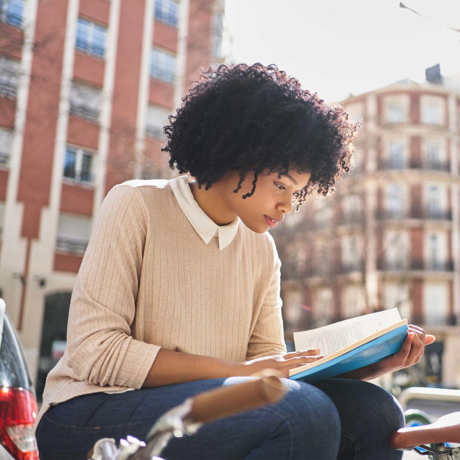 Student reading a book.