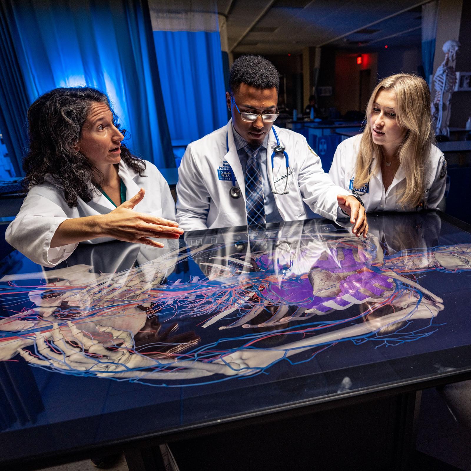 CHP professor working with students on the SECTRA table.