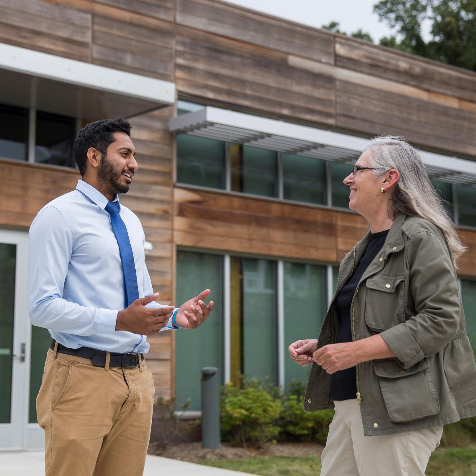 Pavan Naidu and Melanie Dupuis speaking in Pleasantville