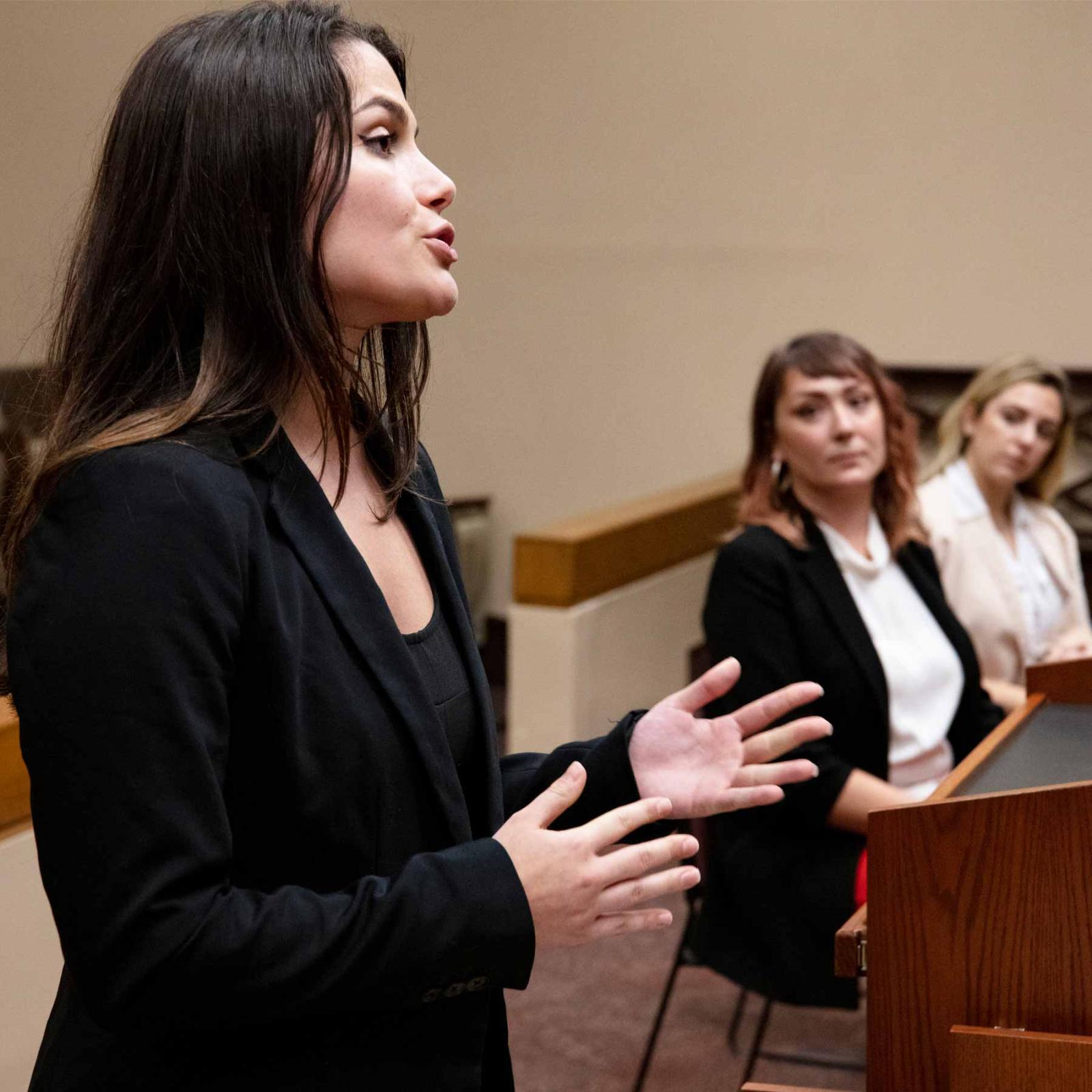 image of student presenting argument at Elisabeth Haub School of Law