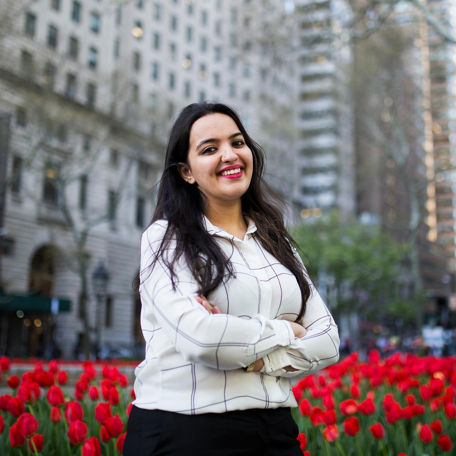 Pace University ELI student smiling for the camera in New York City