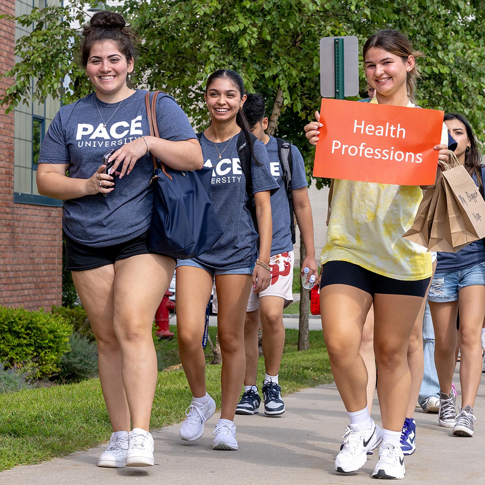 Pace University College of Health Professions prospective students take a tour of campus