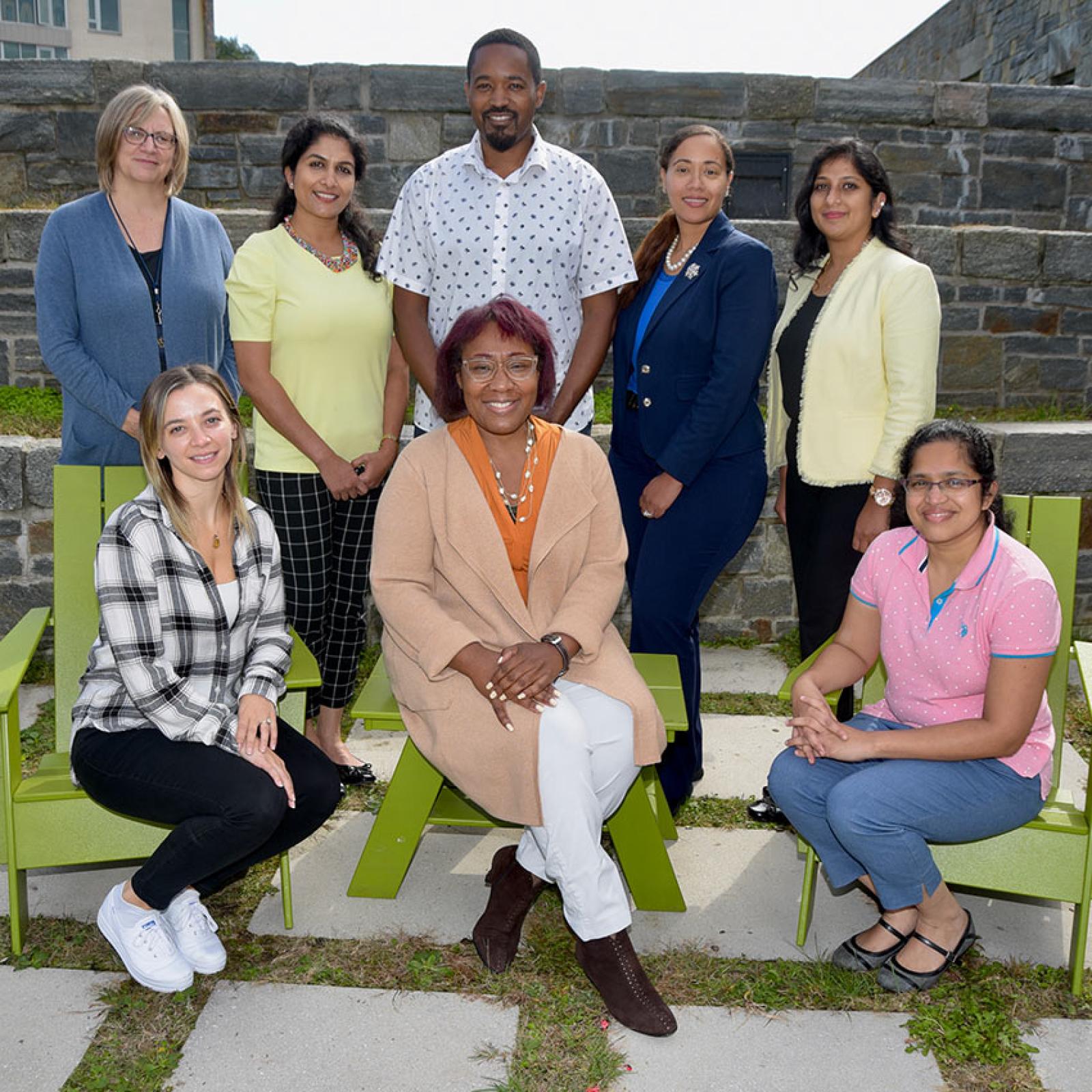 Students from Pace University's College of Health Professions posing for the camera on the Pleasantville campus.